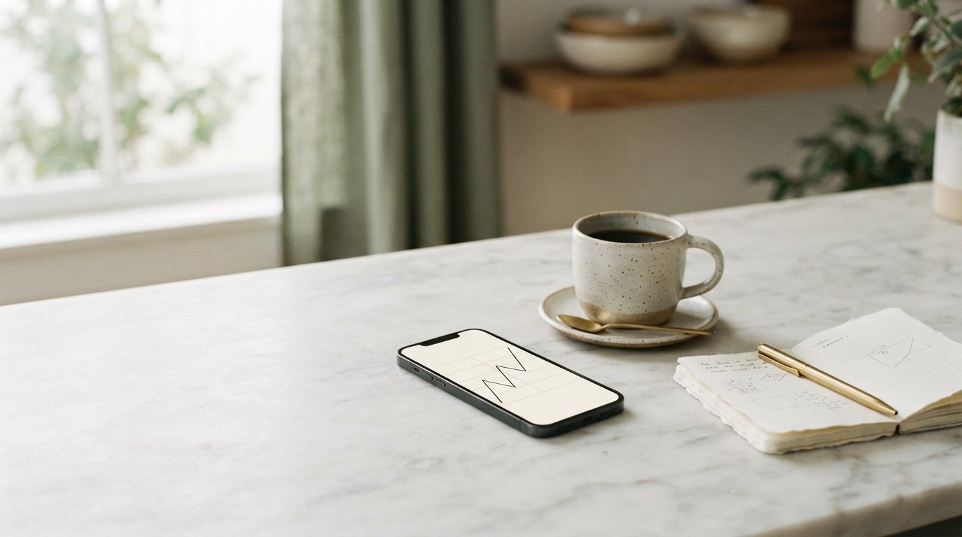 A phone on a counter showing a simple progress chart